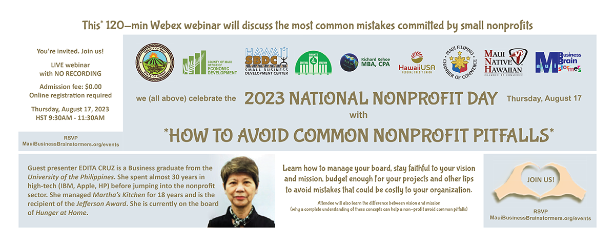Event flyer: HOW TO AVOID COMMON NONPROFIT PITFALLS